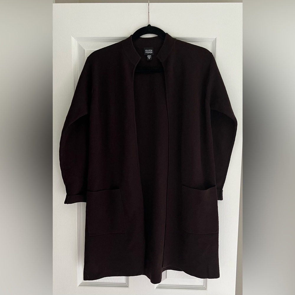 Eileen Fisher 100% Italian Wool Open-Front Cardigan, Size Small